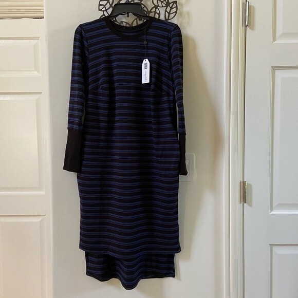 Universal Standard Rhine Crew Neck Color Block Cuff Striped Dress  4 NWT - Picture 5 of 13